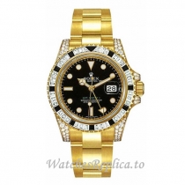 Replica Rolex GMT-Master 116758 SANR 40MM Yellow Gold strap Mens Watch