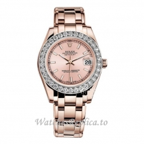 Replica Rolex Pearlmaster m81285-0018 34MM Rose Gold strap Ladies Watch