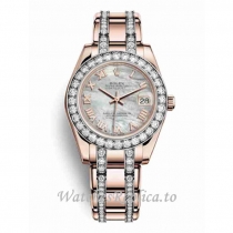 Replica Rolex Pearlmaster m81285-0042 34MM Rose Gold strap Ladies Watch