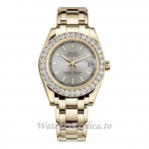 Replica Rolex Pearlmaster m81298-0054 34MM Yellow Gold strap Ladies Watch