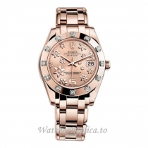 Replica Rolex Pearlmaster m81315-0020 34MM Rose Gold strap Ladies Watch