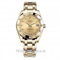 Replica Rolex Pearlmaster m81318-0007 34MM Yellow Gold strap Ladies Watch