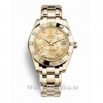 Replica Rolex Pearlmaster m81318-0037 34MM Yellow Gold strap Ladies Watch