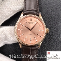 Swiss Rolex Cellini Replica Brown Leather strap 39MM Pink Dial