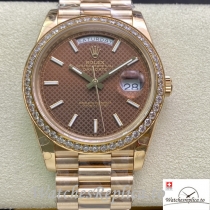 Swiss Rolex Day Date Replica Rose Gold strap 40MM Brown Dial Sticks Marks
