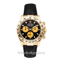 Replica Rolex Cosmograph Daytona 116518LN Black Dial Gold Bezel 40MM Mens Watch