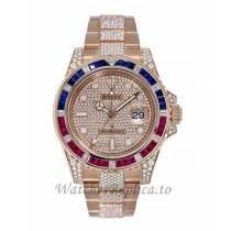 Rolex GMT-Master IIRose Gold Diamond Pepsi Bezel 40MM Watch 126755SARU