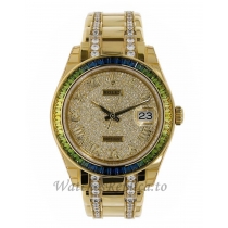 Rolex Replica Pearlmaster Datejust Yellow Gold Fancy Green Diamond Pave Dial 39MM Watch 86348SABLV