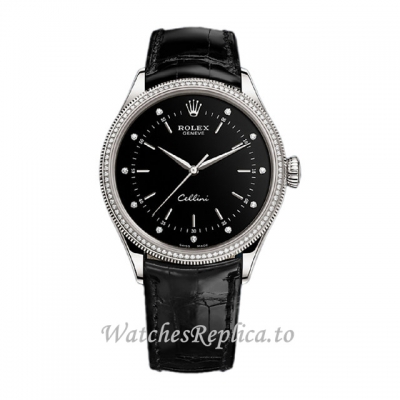 Replica Rolex Cellini 50609-RBR 39MM Leather strap Mens Watch