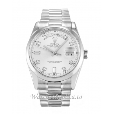 Rolex Day-Date Silver Diamond Dial 118209-36 MM
