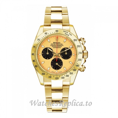 Replica Rolex Daytona 116528-10 40MM Yellow Gold strap Mens Watch