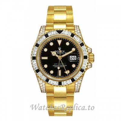 Replica Rolex GMT-Master 116758 SANR 40MM Yellow Gold strap Mens Watch