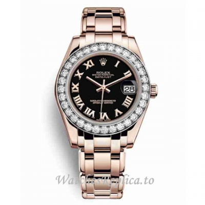 Replica Rolex Pearlmaster m81285-0044 34MM Rose Gold strap Ladies Watch