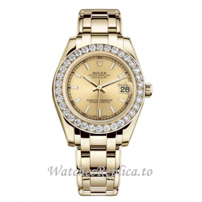 Replica Rolex Pearlmaster m81298-0055 31MM Yellow Gold strap Ladies Watch