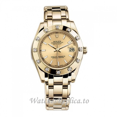 Replica Rolex Pearlmaster m81318-0018 34MM Yellow Gold strap Ladies Watch