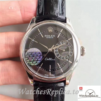 Swiss Rolex Cellini Date Replica 50519 Black Leather Strap 39MM