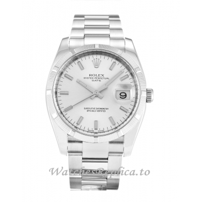 Rolex Oyster Perpetual Date Silver Dial 115210-34 MM