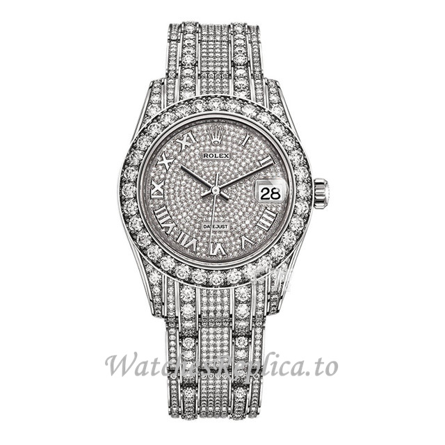 Replica Rolex Pearlmaster m81409rbr-0001 34MM White Gold strap Ladies Watch - WatchesReplica.to