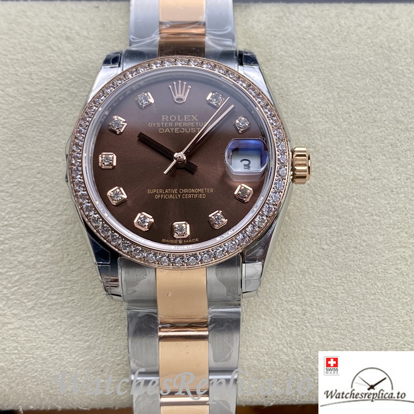 Swiss Rolex Datejust Replica Stainless steel strap 31MM Brown Dial Diamonds - Replica Watches Shop