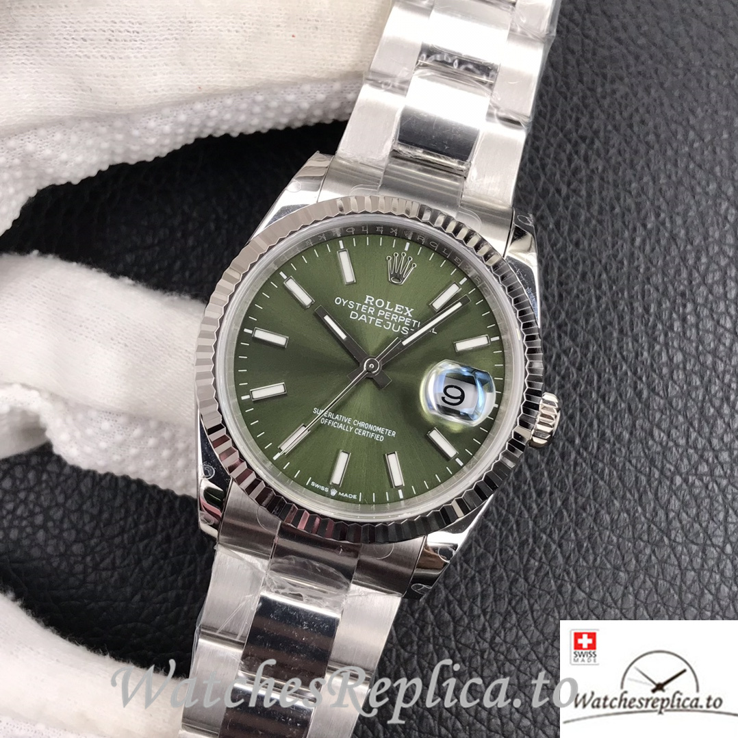 Swiss Rolex Datejust Replica Stainless steel strap 36MM Green Dial Sticks Marks - Replica Watches Shop