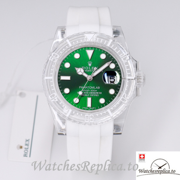 Swiss Rolex Submariner Replica Rubber strap 40MM PHANTOMLAB&ROLEX Green Dial - WatchesReplica.to