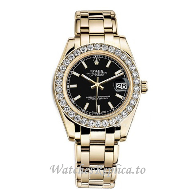 Replica Rolex Pearlmaster m81298-0056 34MM Yellow Gold strap Ladies Watch - WatchesReplica.to