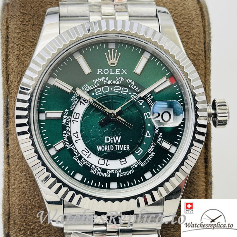 Swiss Rolex Sky Dweller Replica Stainless steel strap 42MM Green Dial - WatchesReplica.to
