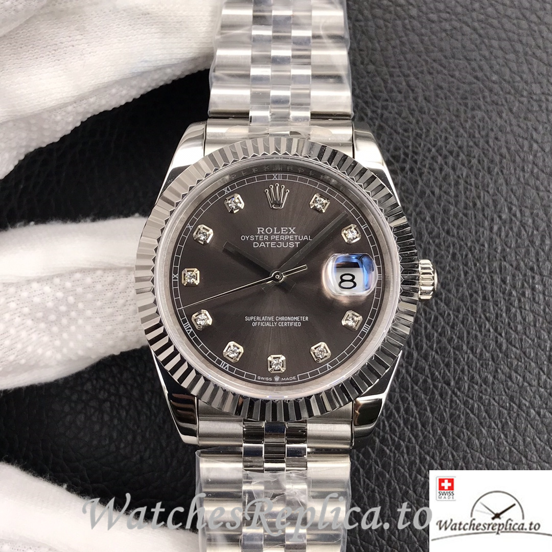 Swiss Rolex Datejust Replica Stainless steel strap 36MM Grey Dial Diamonds Marks - Replica Watches Shop
