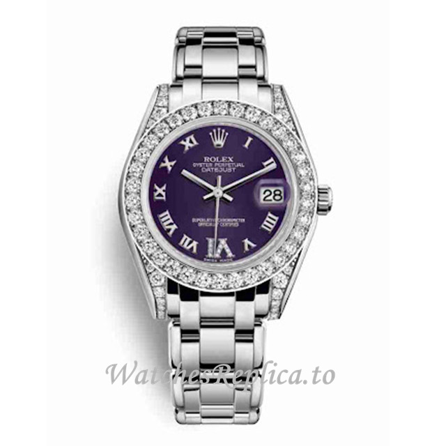 Replica Rolex Pearlmaster m81159-0046 34MM White Gold strap Ladies Watch - WatchesReplica.to
