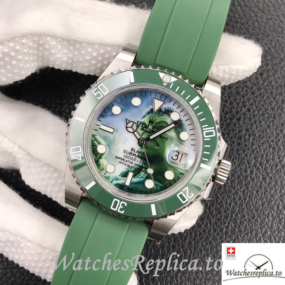 Swiss Rolex Submariner Replica Green Rubber strap 40MM Green Dial Hulk - WatchesReplica.to