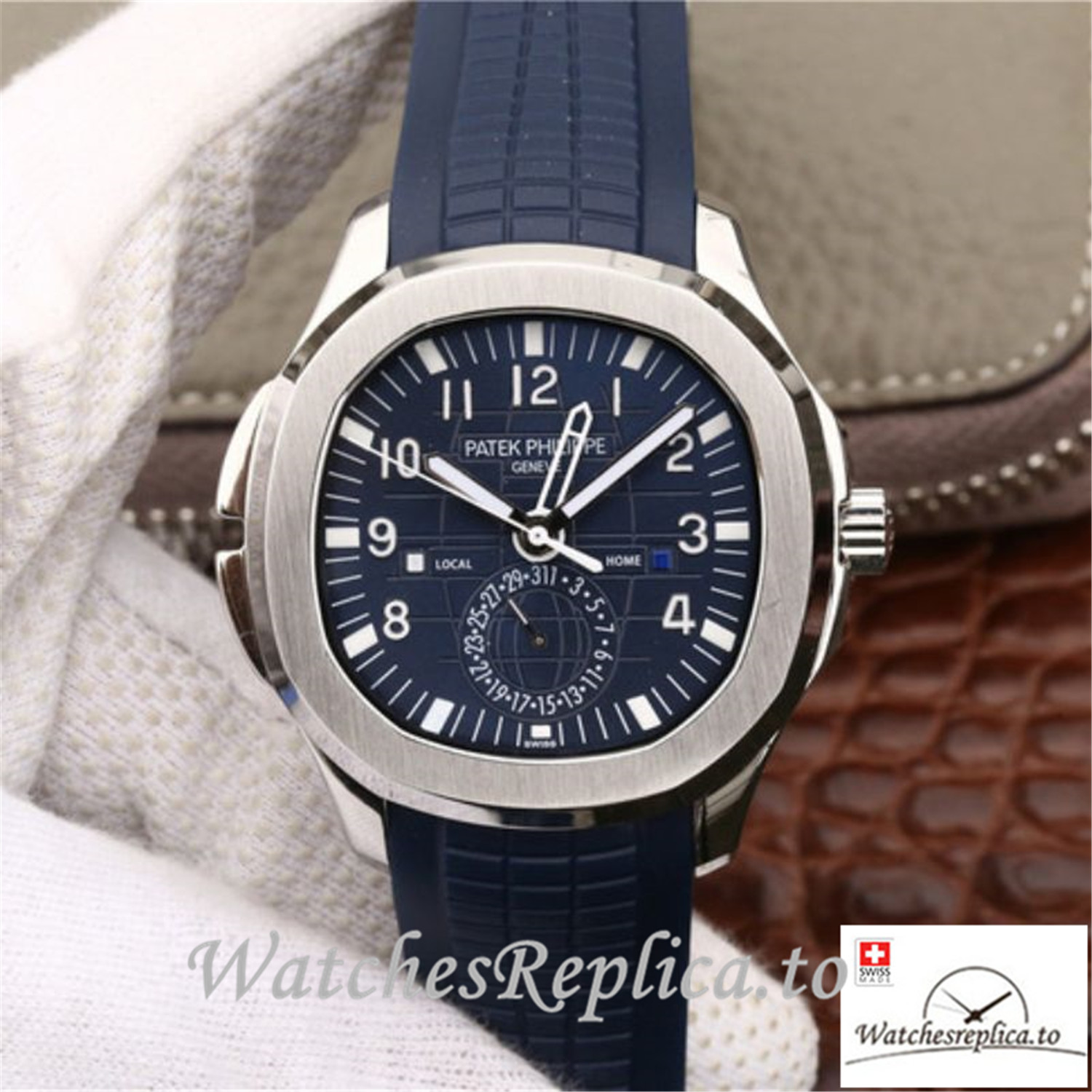 Swiss Patek Philippe Aquanaut Dual Time Replica 5164A-001 Blue Strap 40.8MM - WatchesReplica.to