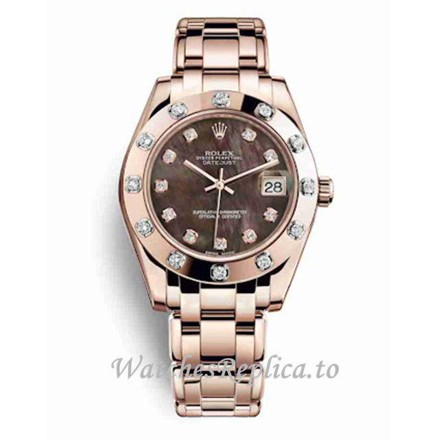 Replica Rolex Pearlmaster m81315-0012 34MM Rose Gold strap Ladies Watch - WatchesReplica.to
