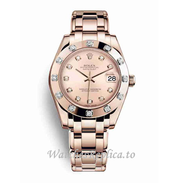 Replica Rolex Pearlmaster m81315-0009 34MM Rose Gold strap Ladies Watch - WatchesReplica.to