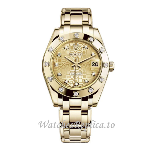 Replica Rolex Pearlmaster m81318-0010 34MM Yellow Gold strap Ladies Watch - WatchesReplica.to