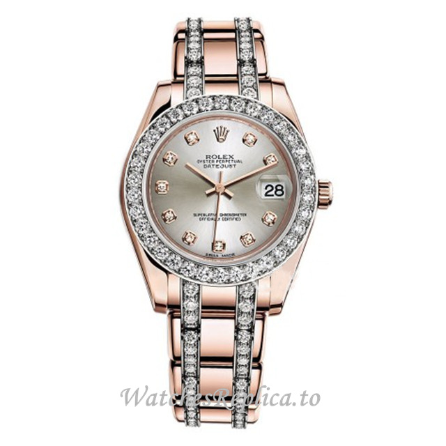 Replica Rolex Pearlmaster m81285-0034 34MM Rose Gold strap Ladies Watch - WatchesReplica.to