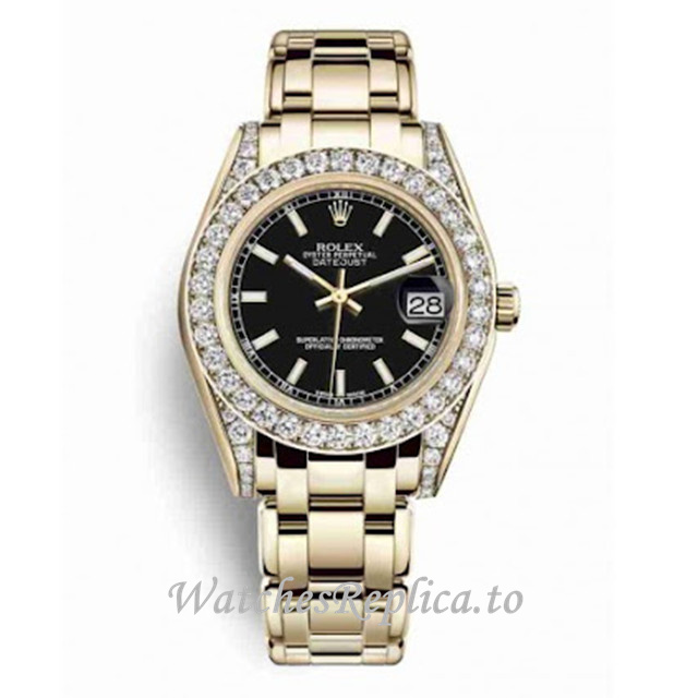 Replica Rolex Pearlmaster m81158-0117 34MM Yellow Gold strap Ladies Watch - WatchesReplica.to