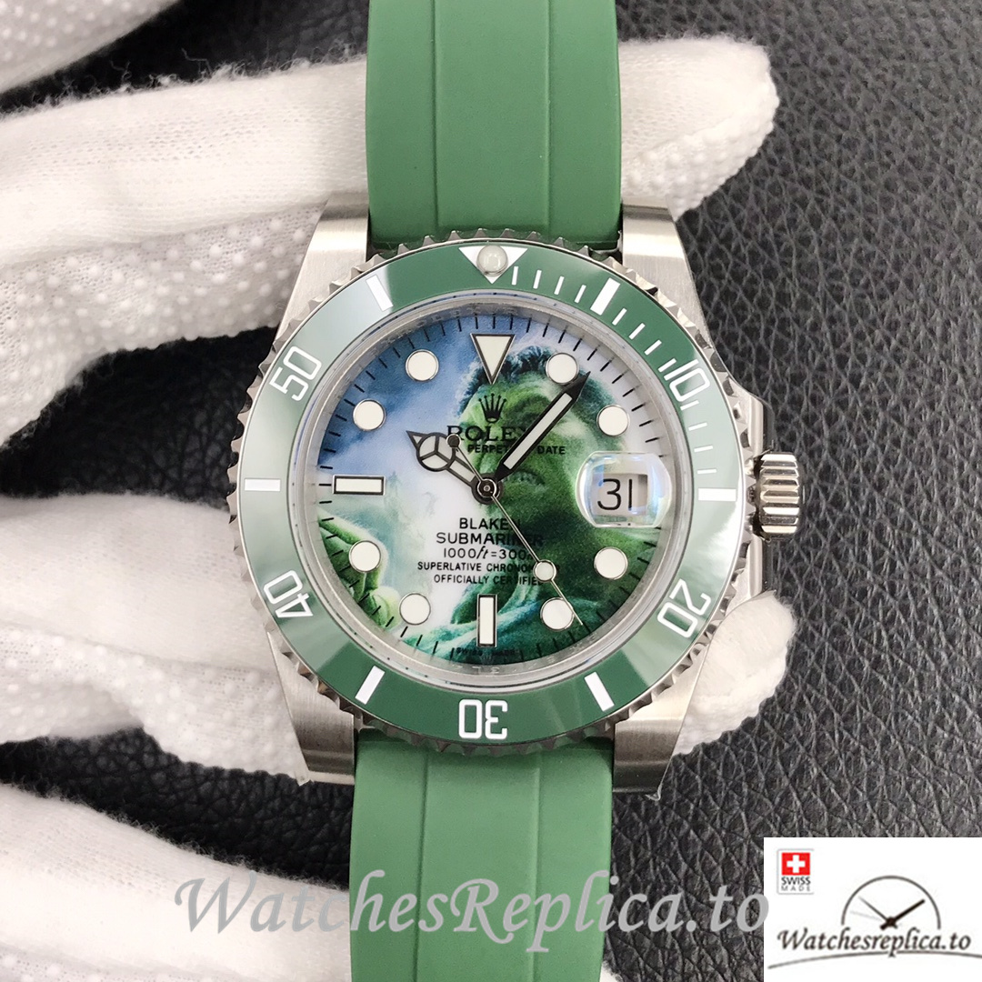 Swiss Rolex Submariner Replica Green Rubber strap 40MM Green Dial Hulk - WatchesReplica.to
