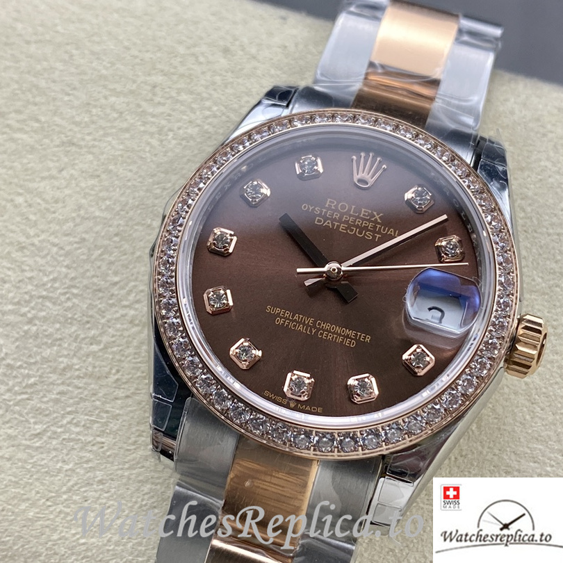 Swiss Rolex Datejust Replica Stainless steel strap 31MM Brown Dial Diamonds - Replica Watches Shop