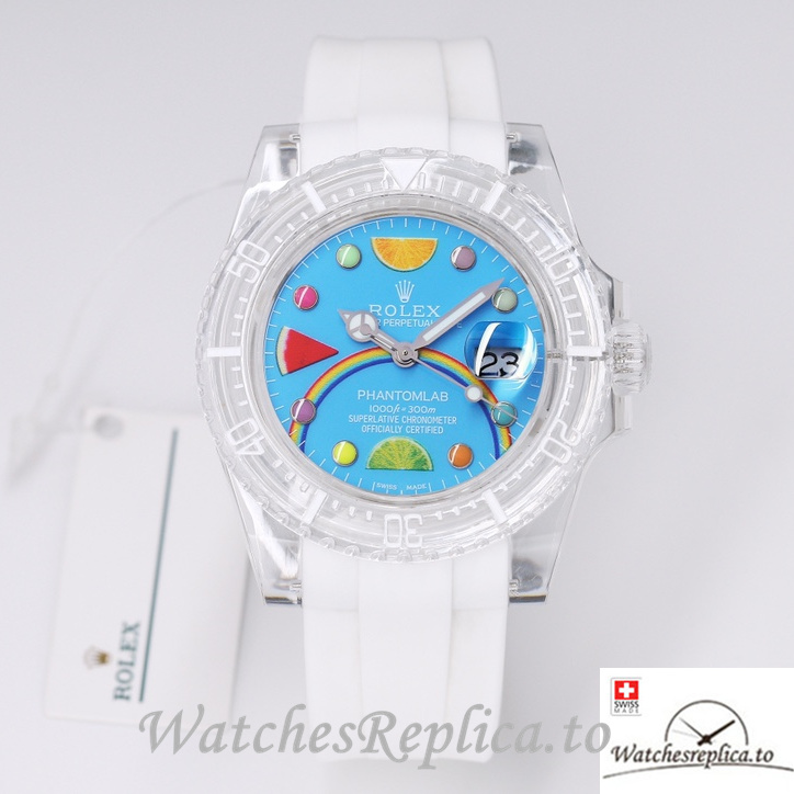 Swiss Rolex Submariner Replica Rubber strap 40MM PHANTOMLAB&ROLEX Blue Dial - WatchesReplica.to