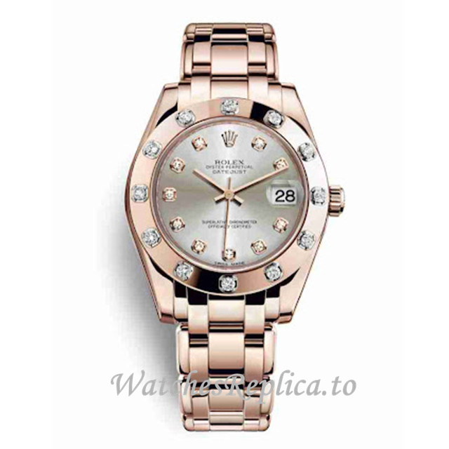 Replica Rolex Pearlmaster m81315-0019 34MM Rose Gold strap Ladies Watch - WatchesReplica.to
