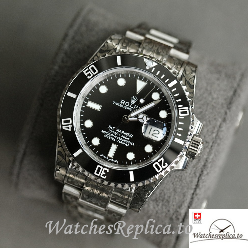Swiss Rolex Submariner Replica Stainless steel strap 40MM Black Case - WatchesReplica.to