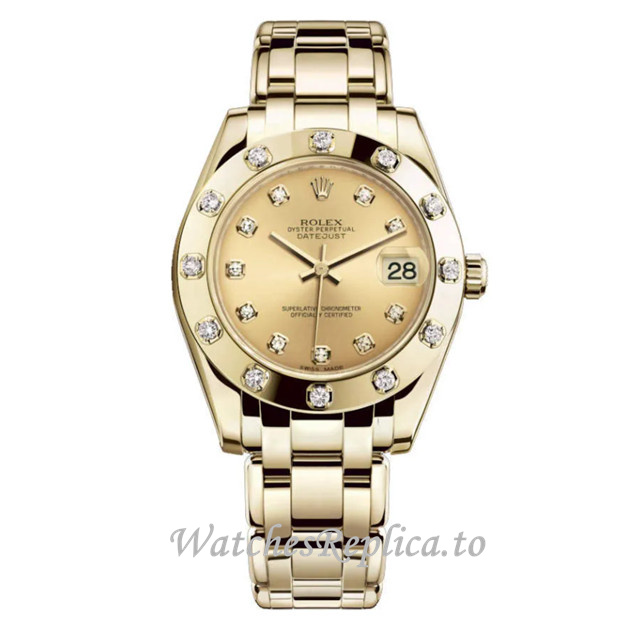 Replica Rolex Pearlmaster m81318-0007 34MM Yellow Gold strap Ladies Watch - WatchesReplica.to