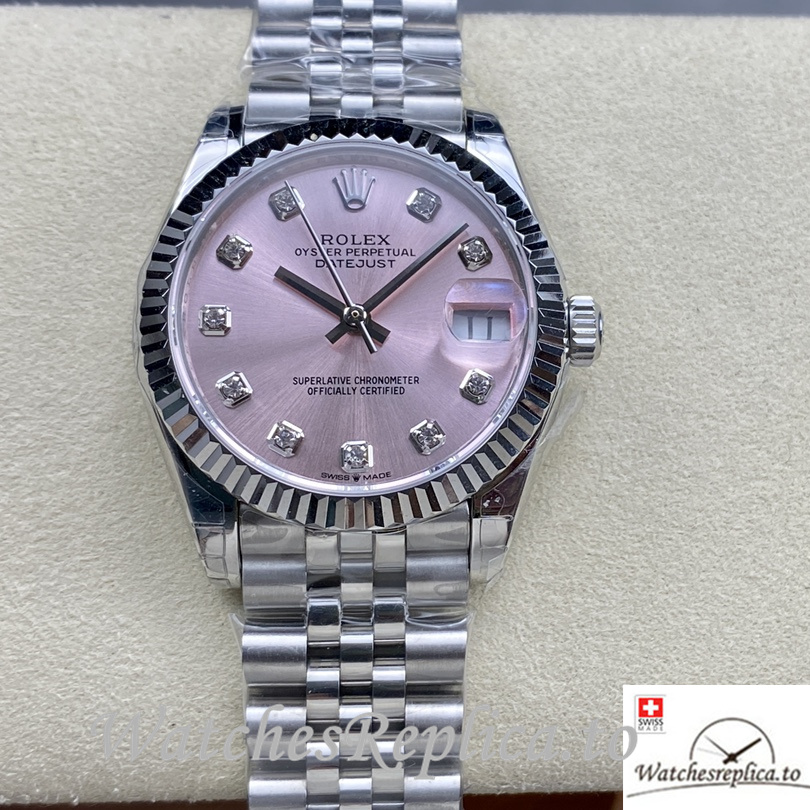 Swiss Rolex Datejust Replica Stainless steel strap 31MM Pink Dial Diamonds Marks - Replica Watches Shop