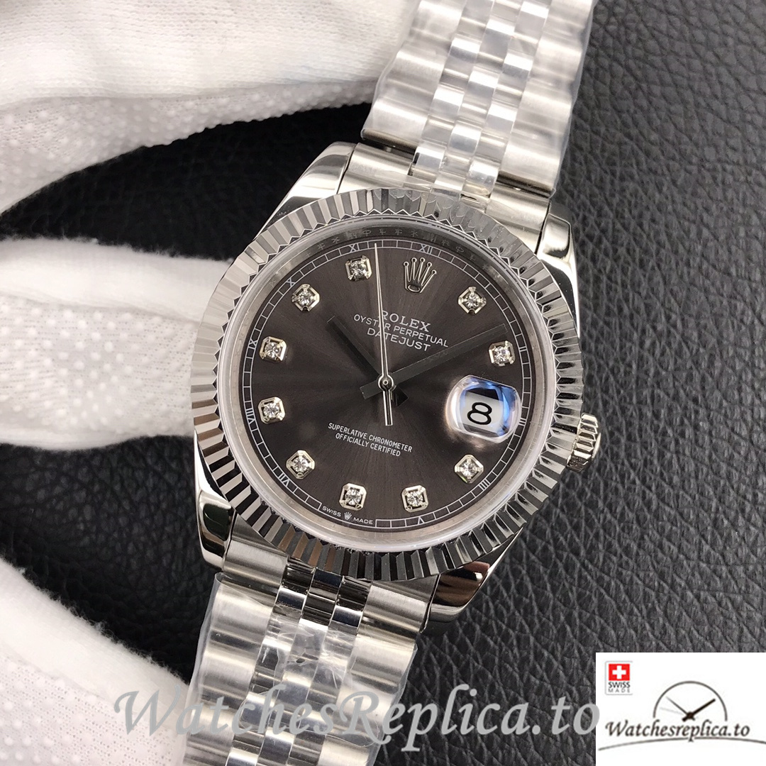 Swiss Rolex Datejust Replica Stainless steel strap 36MM Grey Dial Diamonds Marks - Replica Watches Shop