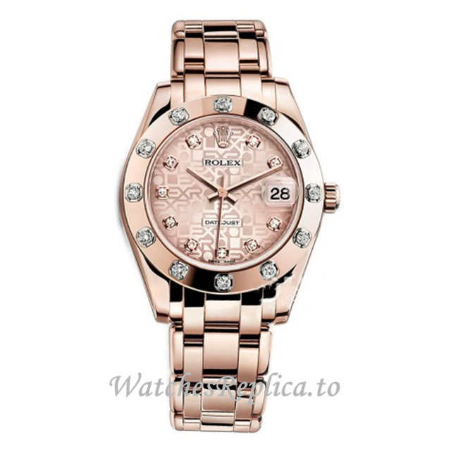 Replica Rolex Pearlmaster m81315-0008 34MM Rose Gold strap Ladies Watch - WatchesReplica.to