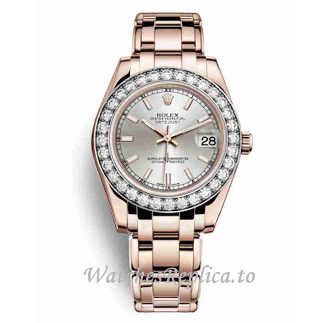 Replica Rolex Pearlmaster m81285-0038 34MM Rose Gold strap Ladies Watch - WatchesReplica.to