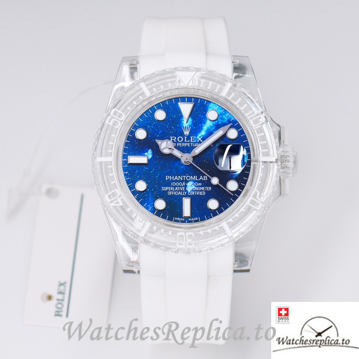 Swiss Rolex Submariner Replica Rubber strap 40MM PHANTOMLAB&ROLEX Royal blue Dial - WatchesReplica.to