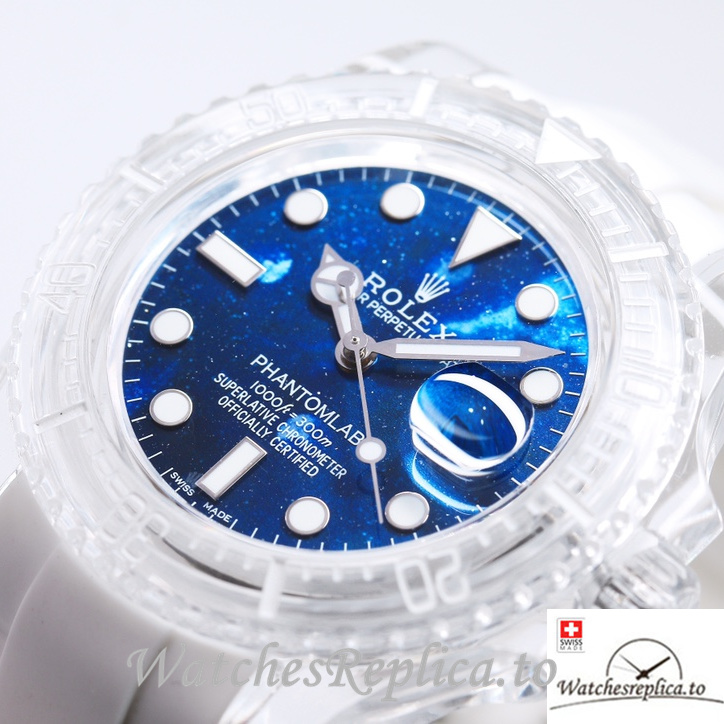 Swiss Rolex Submariner Replica Rubber strap 40MM PHANTOMLAB&ROLEX Royal blue Dial - WatchesReplica.to