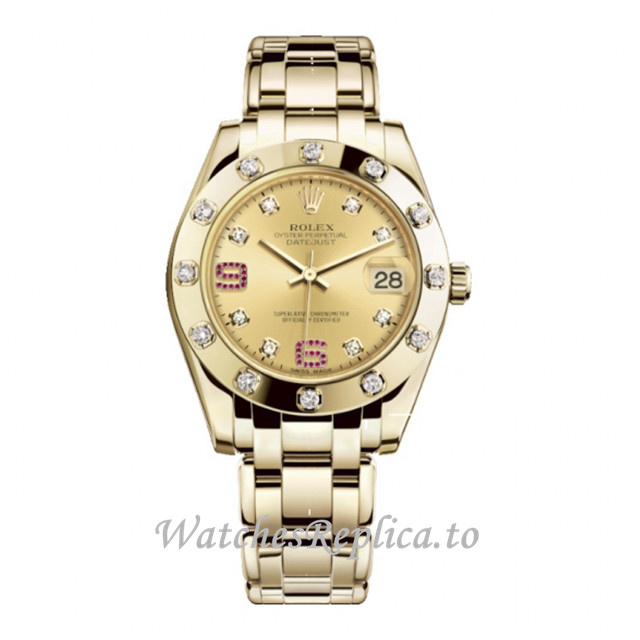 Replica Rolex Pearlmaster m81318-0041 34MM Yellow Gold strap Ladies Watch - WatchesReplica.to