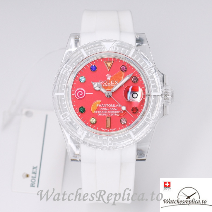 Swiss Rolex Submariner Replica Rubber strap 40MM PHANTOMLAB&ROLEX Red Dial - WatchesReplica.to